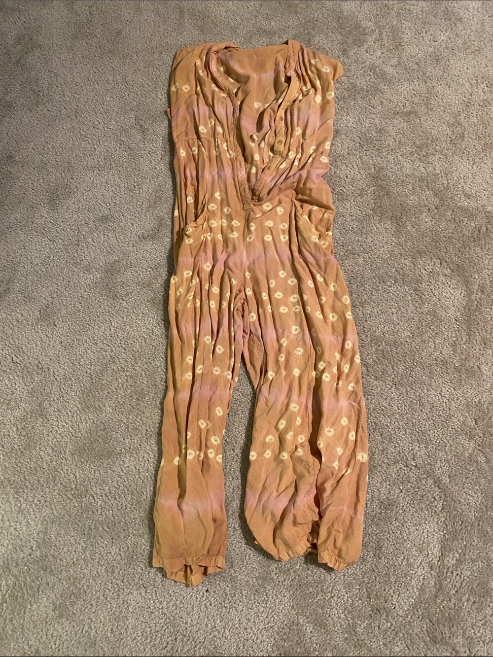 Anthropologie Jumpsuit The Odells Orange Cream Tie Ikat Sleeveless Button